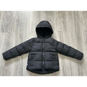 Kids Black Unisex Hooded Down Puffer Jacket Size 4-5 Years